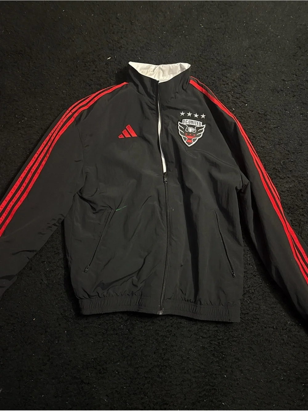 adidas Black Windbreaker Jacket with Red Stripe Accents
